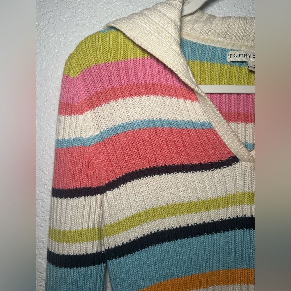 Tommy Hilfiger Stripped V Neck Collard Cozy Sweater Women Size Medium - Picture 7 of 12